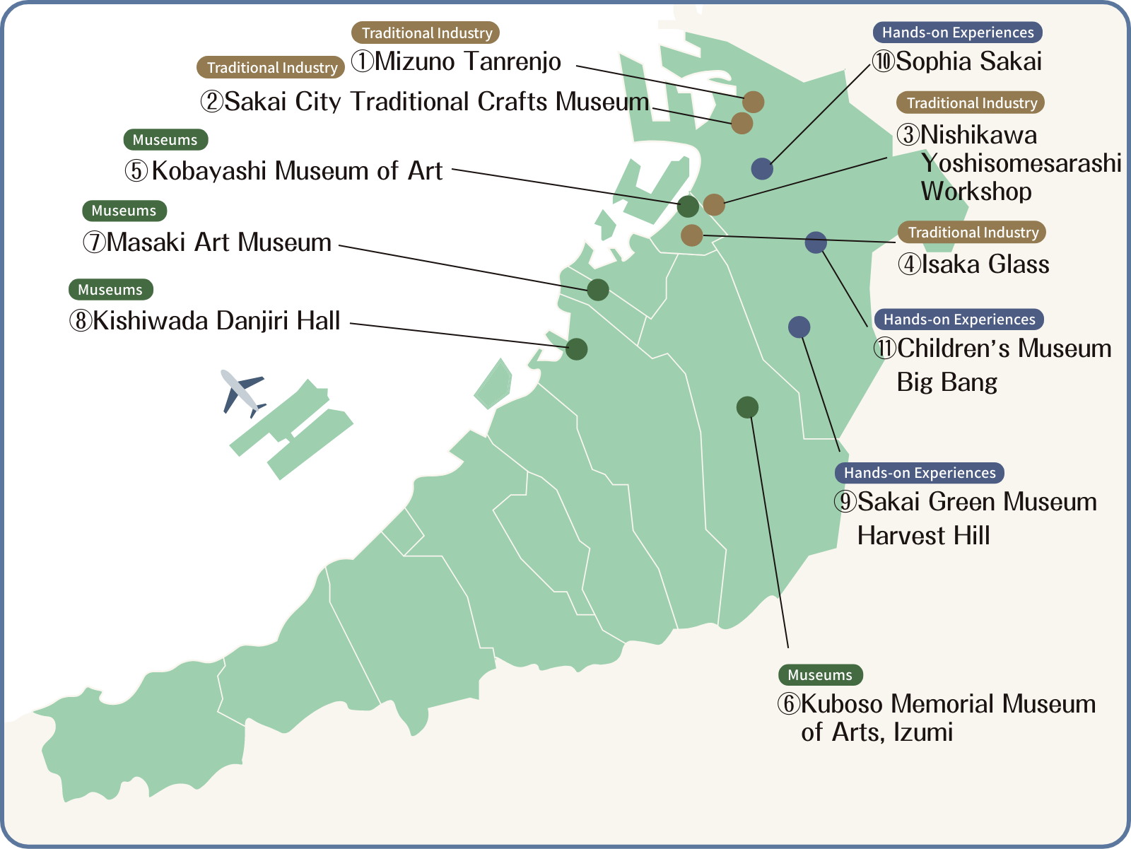 Map of Senshu Traditional Industry Facilities and Art Museums